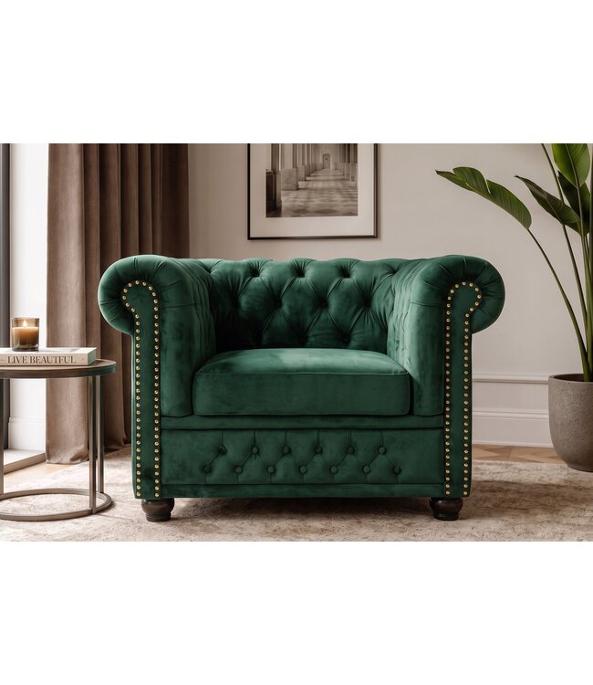 Invicta Interior Fauteuil CHESTERFIELD antieke uitstraling fluweel smaragdgroen - 49285
