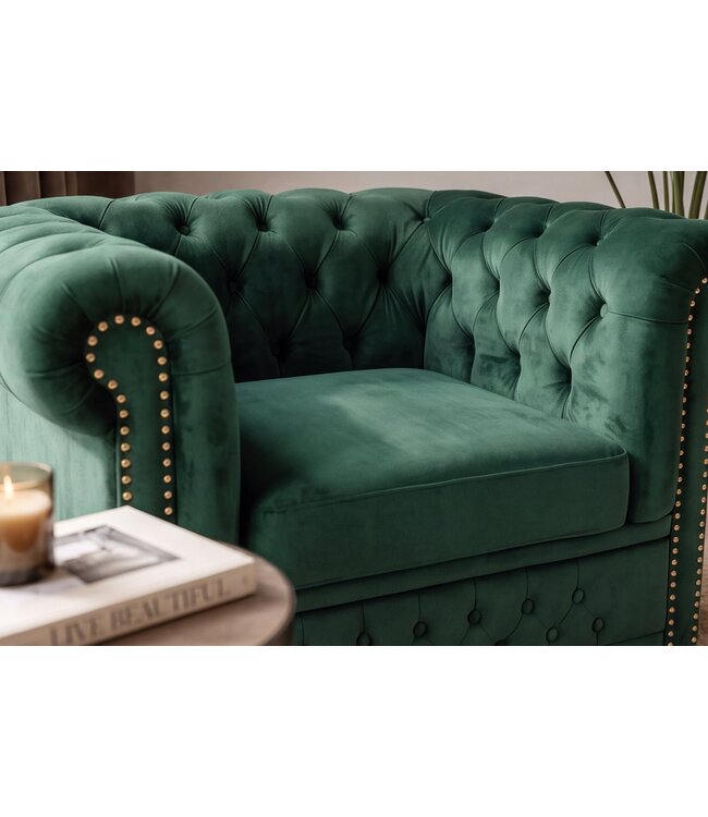 Invicta Interior Fauteuil CHESTERFIELD antieke uitstraling fluweel smaragdgroen - 49285