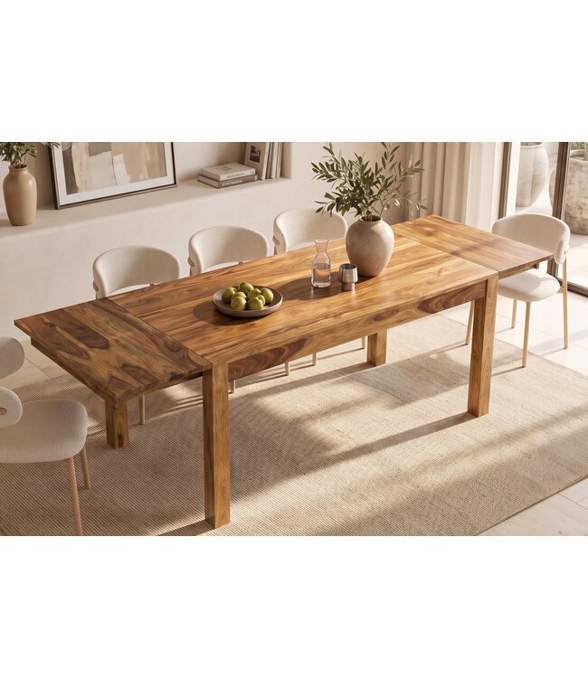 Invicta Interior Uitschuifbare eettafel MAKASSAR 160-240cm sheesham hout bruin stone finish - 49319