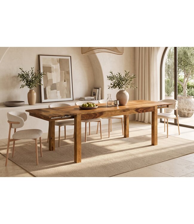 Invicta Interior Uitschuifbare eettafel MAKASSAR 160-240cm sheesham hout bruin stone finish - 49319