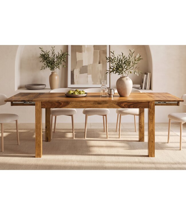 Invicta Interior Uitschuifbare eettafel MAKASSAR 160-240cm sheesham hout bruin stone finish - 49319