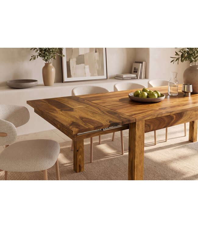 Invicta Interior Uitschuifbare eettafel MAKASSAR 160-240cm sheesham hout bruin stone finish - 49319