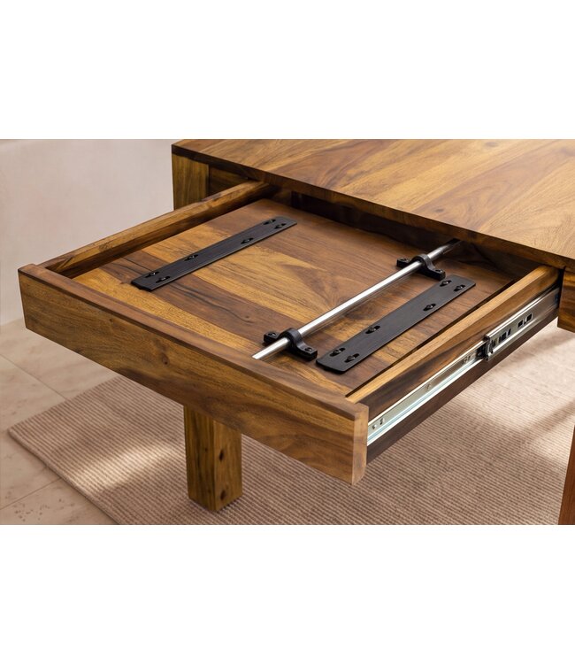Invicta Interior Uitschuifbare eettafel MAKASSAR 160-240cm sheesham hout bruin stone finish - 49319