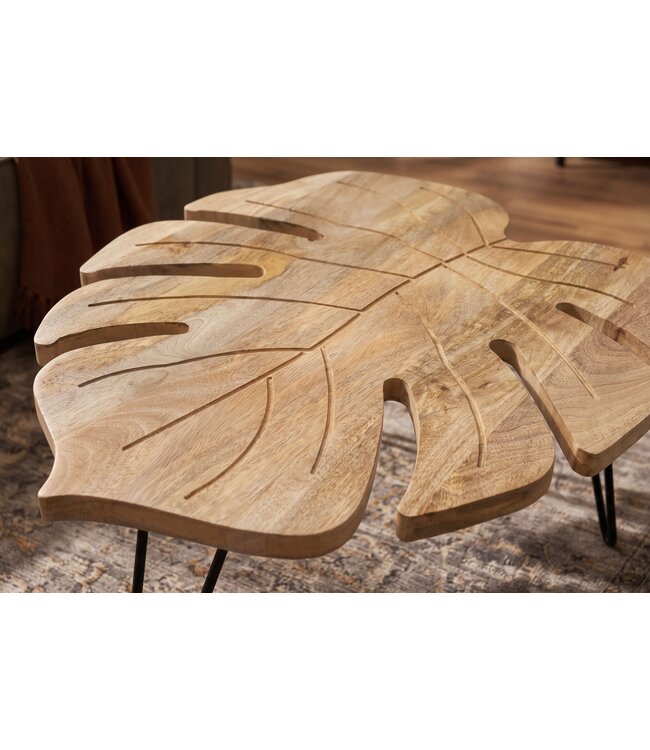 Invicta Interior Koffietafel LEAF 75cm met haarpinpoten mangohout naturel - 49346