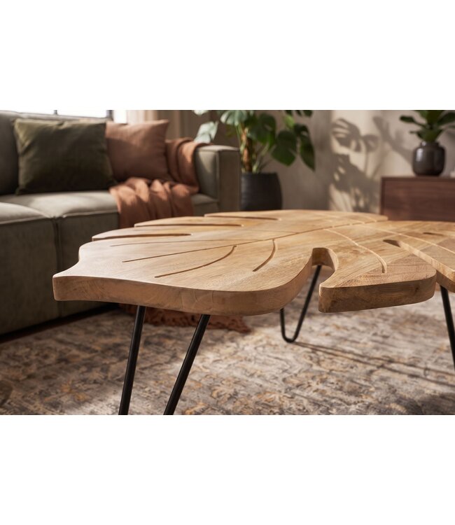 Invicta Interior Koffietafel LEAF 75cm met haarpinpoten mangohout naturel - 49346