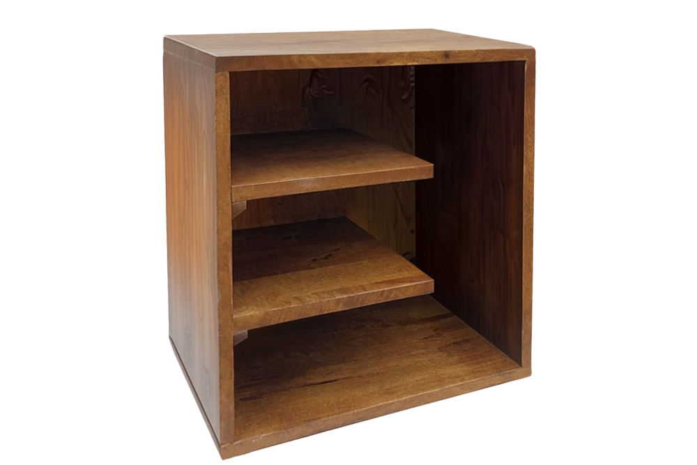 Bijzettafel CUBUS 45cm met opbergvak mangohout bruin honing afwerking - 49352