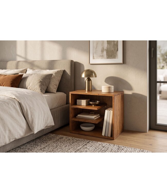 Invicta Interior Bijzettafel CUBUS 45cm met opbergvak mangohout bruin honing afwerking - 49352