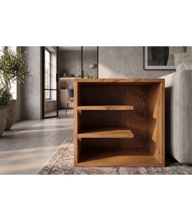 Invicta Interior Bijzettafel CUBUS 45cm met opbergvak mangohout bruin honing afwerking - 49352