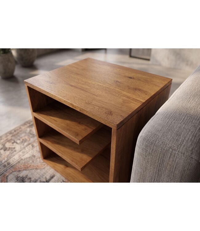 Invicta Interior Bijzettafel CUBUS 45cm met opbergvak mangohout bruin honing afwerking - 49352