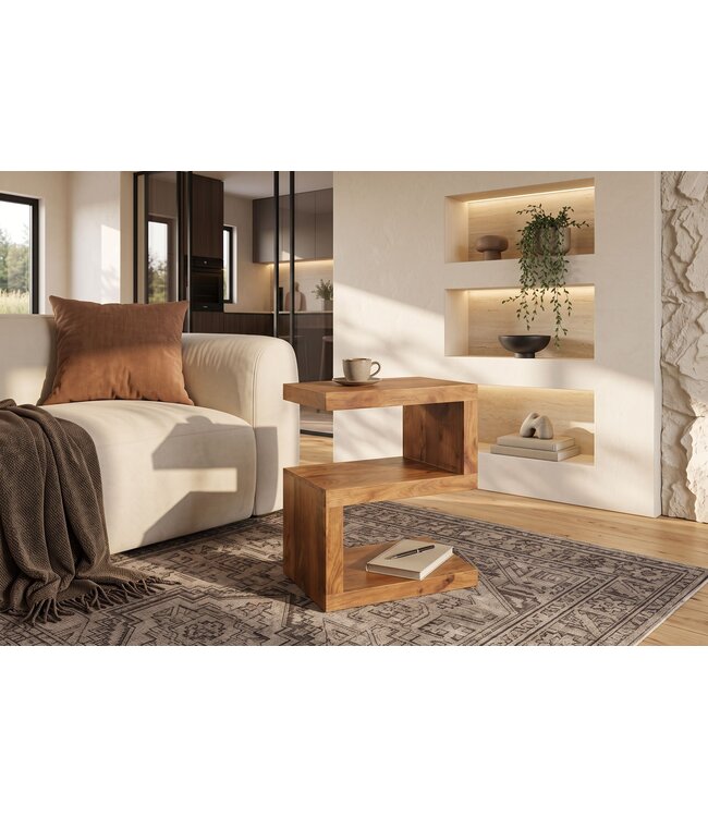 Invicta Interior Bijzettafel S 60cm met opbergruimte mangohout bruin honey finish - 49354