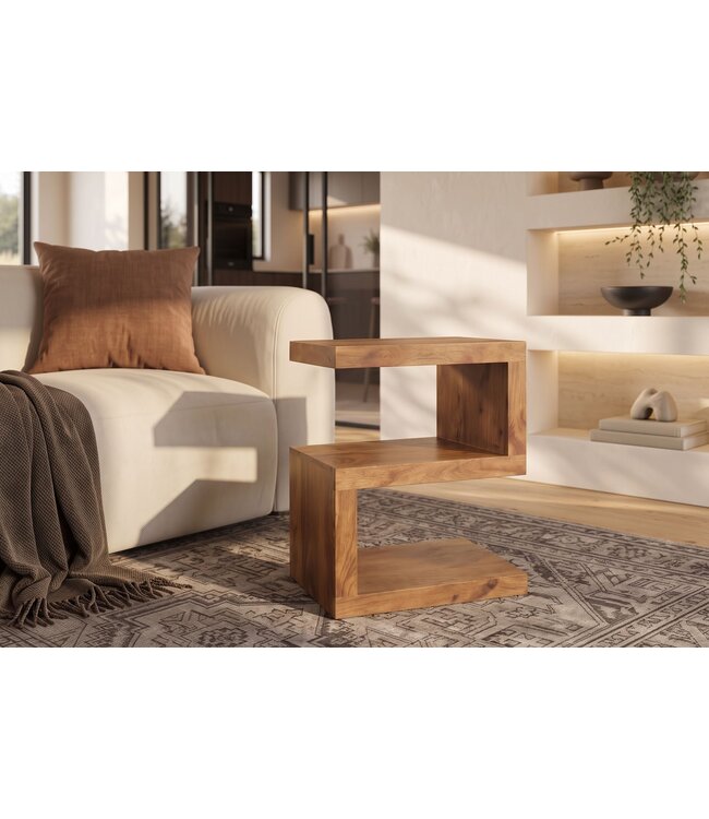 Invicta Interior Bijzettafel S 60cm met opbergruimte mangohout bruin honey finish - 49354