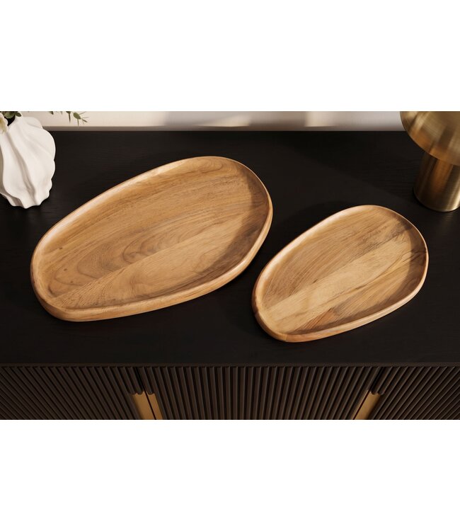 Invicta Interior Dienblad AMAZONAS set van 2 mangohout natuurlijk crèmekleurig afgewerkt - 49356
