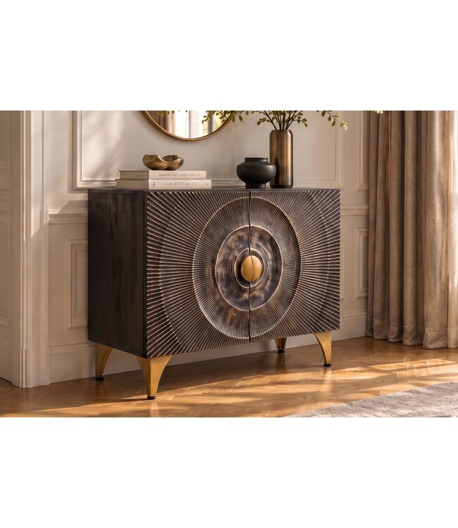 Invicta Interior Dressoir GOLDEN SUNSET 100cm 3D mango wood zwart goud - 49369