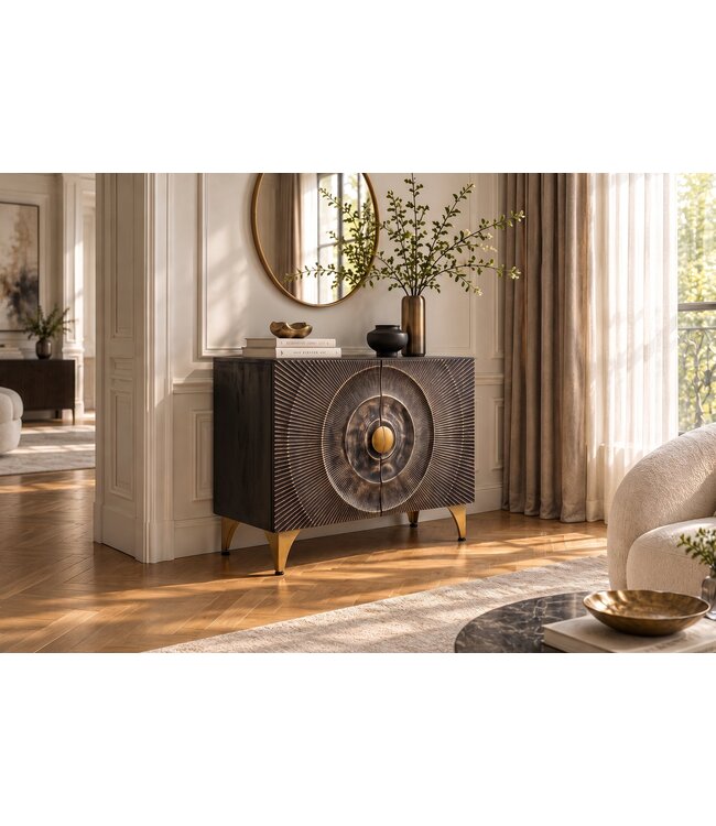Invicta Interior Dressoir GOLDEN SUNSET 100cm 3D mango wood zwart goud - 49369