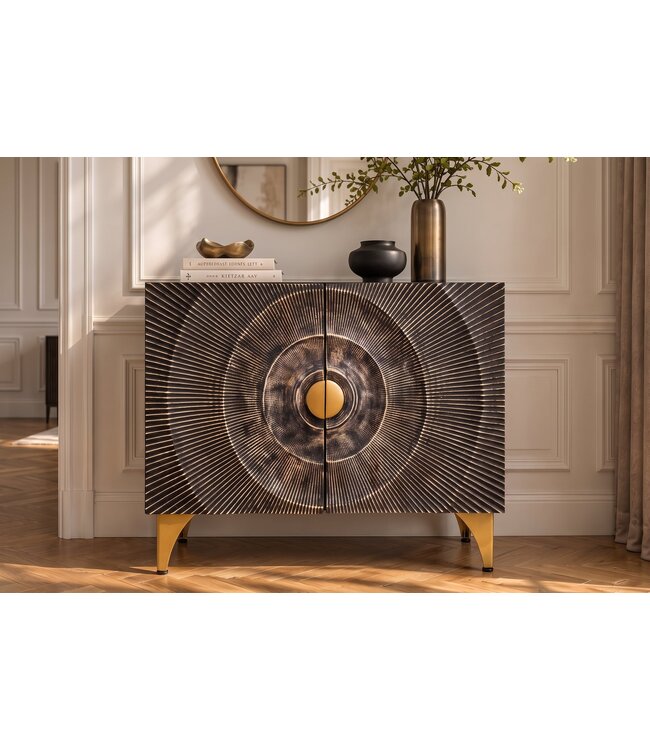 Invicta Interior Dressoir GOLDEN SUNSET 100cm 3D mango wood zwart goud - 49369