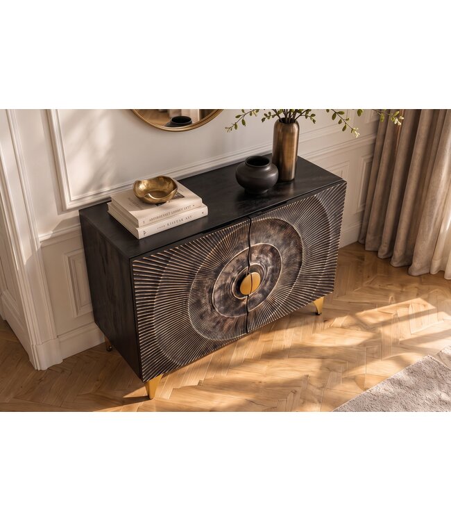 Invicta Interior Dressoir GOLDEN SUNSET 100cm 3D mango wood zwart goud - 49369
