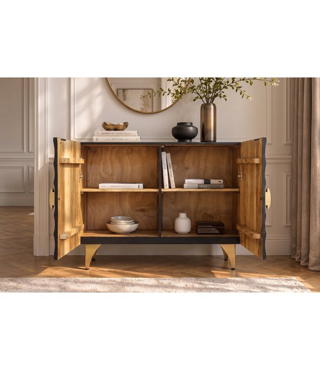 Invicta Interior Dressoir GOLDEN SUNSET 100cm 3D mango wood zwart goud - 49369