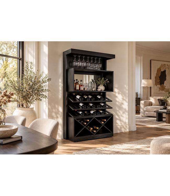 Invicta Interior Barmeubel SCORPION 160cm met spiegel mangohout zwart - 49370