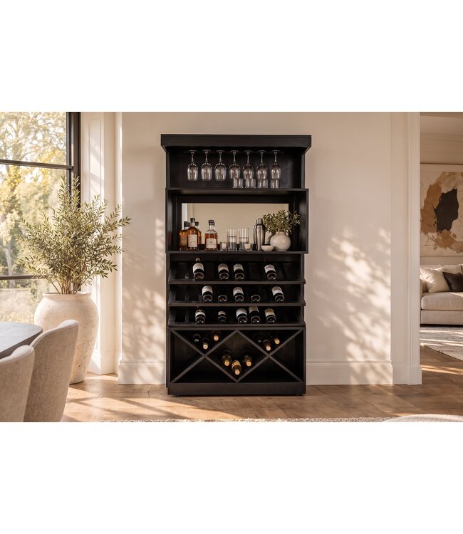 Invicta Interior Barmeubel SCORPION 160cm met spiegel mangohout zwart - 49370