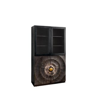 Invicta Interior Highboard GOLDEN SUNSET 180cm 3D met glazen deuren mangohout zwart goud - 49371