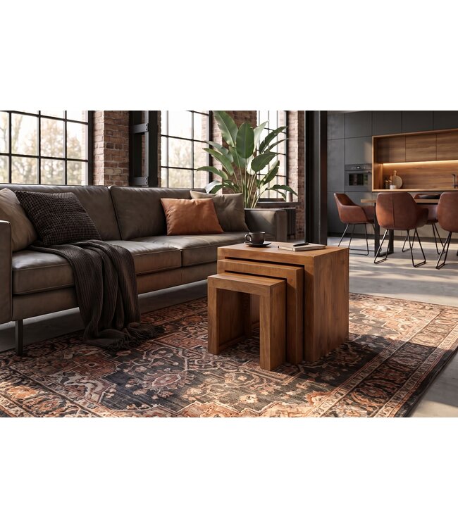 Invicta Interior Bijzettafel MAKASSAR 25-45cm set van 3 mangohout bruin honing afwerking - 49377