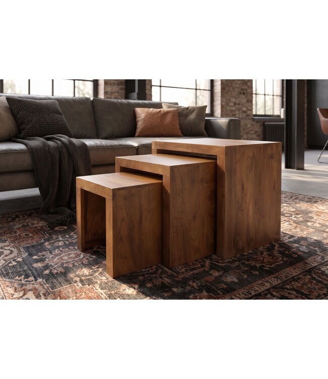 Invicta Interior Bijzettafel MAKASSAR 25-45cm set van 3 mangohout bruin honing afwerking - 49377