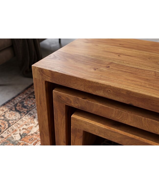 Invicta Interior Bijzettafel MAKASSAR 25-45cm set van 3 mangohout bruin honing afwerking - 49377