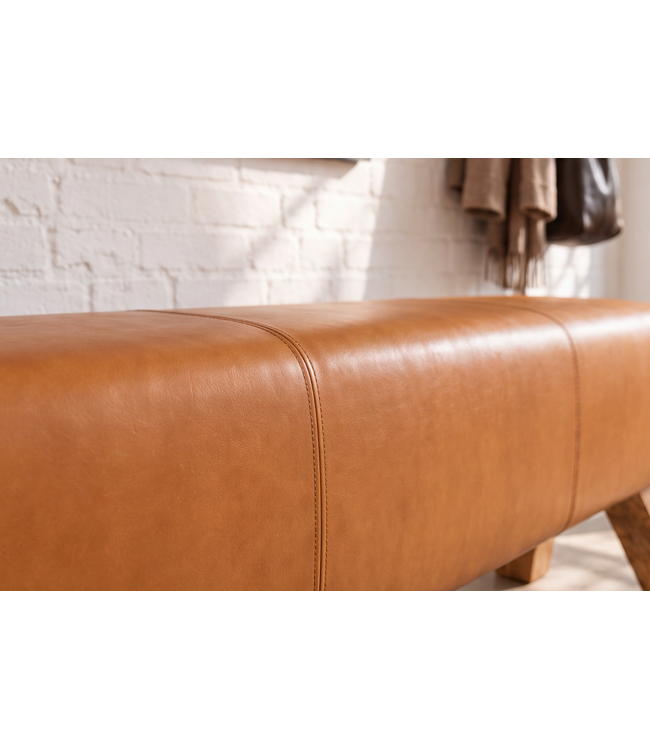 Invicta Interior Zitbank TURNBOCK 120cm mangohout echt leer cognac bruin - 49394