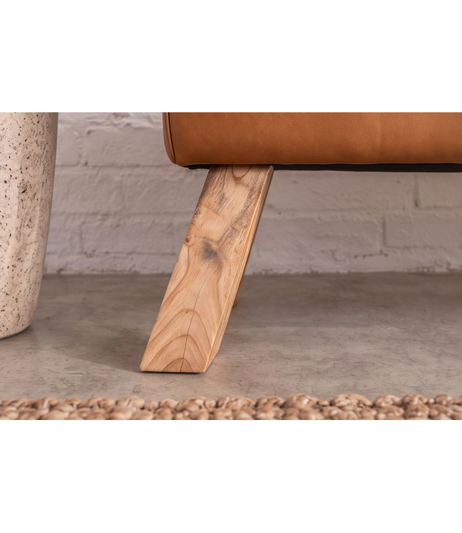 Invicta Interior Zitbank TURNBOCK 120cm mangohout echt leer cognac bruin - 49394