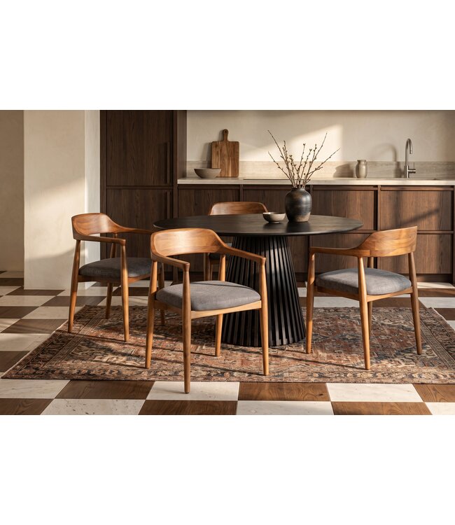Invicta Interior Stoel KENNEDY met beklede zitting en armleuningen mangohout honing afwerking grijs - 49467