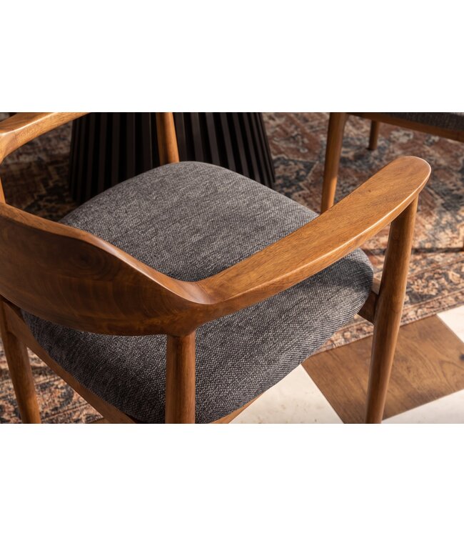 Invicta Interior Stoel KENNEDY met beklede zitting en armleuningen mangohout honing afwerking grijs - 49467