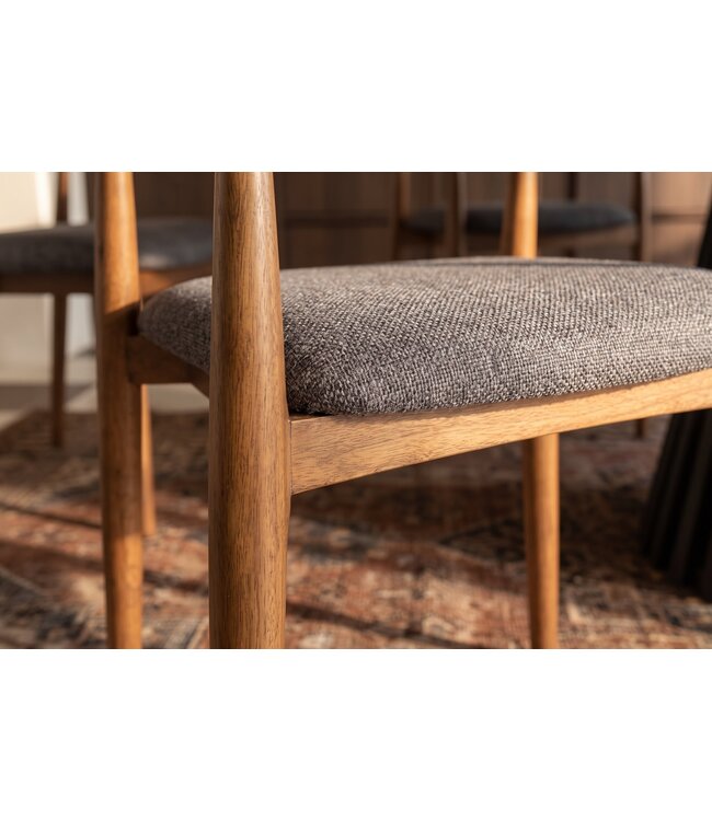 Invicta Interior Stoel KENNEDY met beklede zitting en armleuningen mangohout honing afwerking grijs - 49467