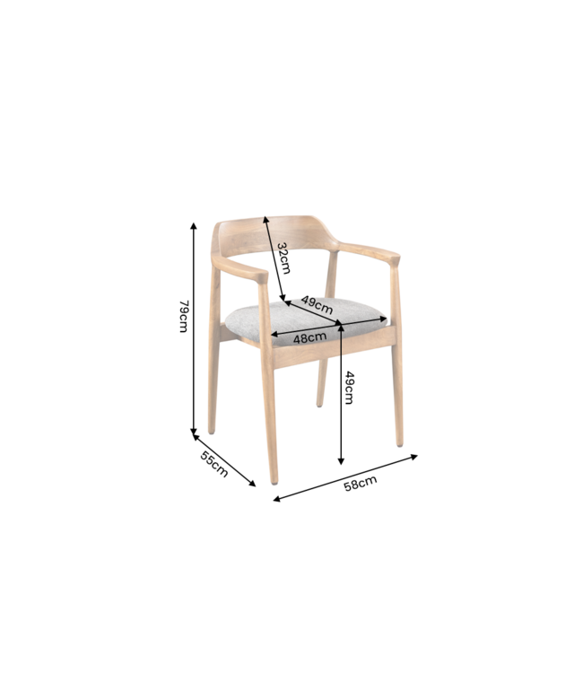 Invicta Interior Stoel KENNEDY met beklede zitting en armleuningen mangohout honing afwerking grijs - 49467