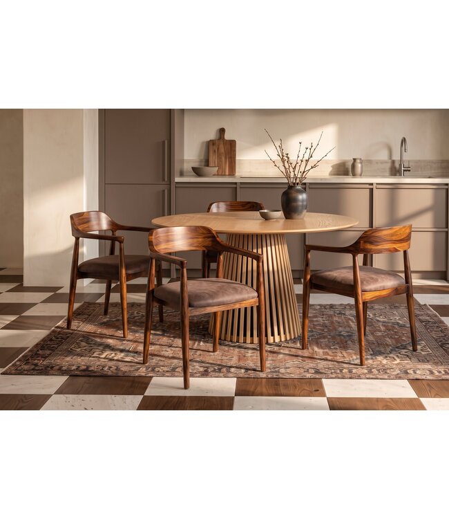 Invicta Interior Stoel KENNEDY met gevoerde zitting en armleuningen, sheesham hout steengrijs afwerking bruin - 49469