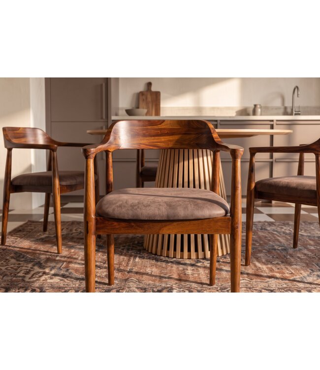Invicta Interior Stoel KENNEDY met gevoerde zitting en armleuningen, sheesham hout steengrijs afwerking bruin - 49469