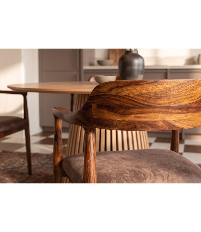 Invicta Interior Stoel KENNEDY met gevoerde zitting en armleuningen, sheesham hout steengrijs afwerking bruin - 49469