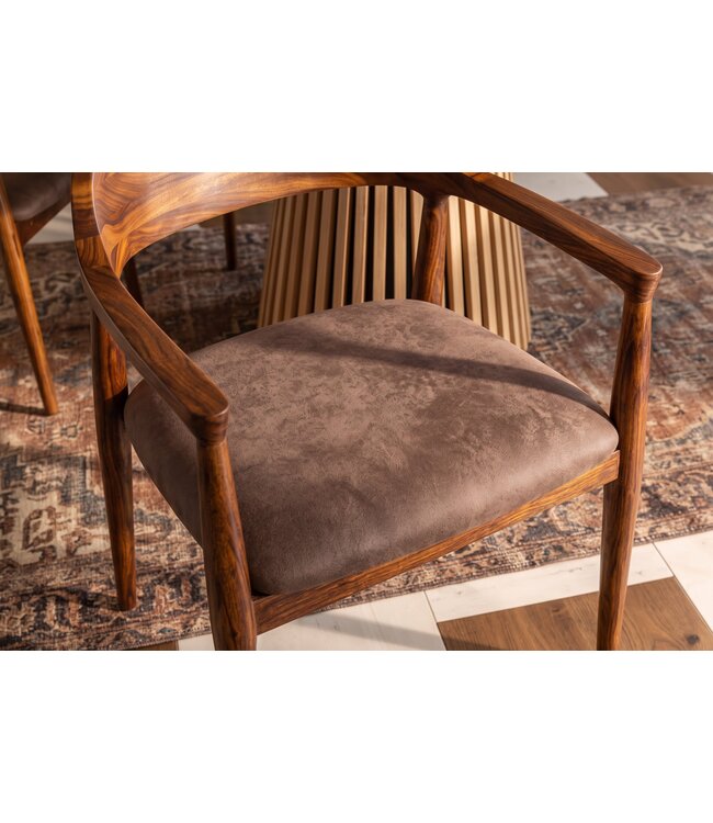 Invicta Interior Stoel KENNEDY met gevoerde zitting en armleuningen, sheesham hout steengrijs afwerking bruin - 49469