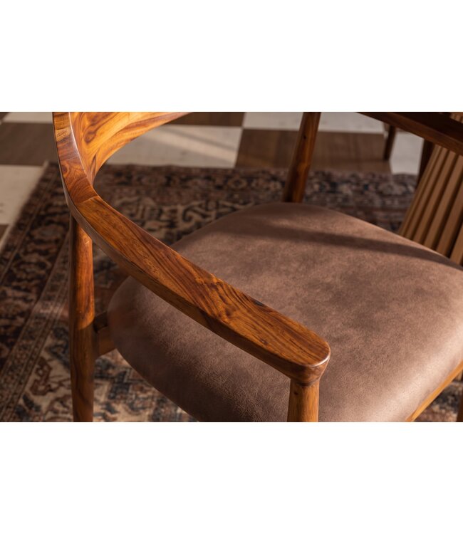 Invicta Interior Stoel KENNEDY met gevoerde zitting en armleuningen, sheesham hout steengrijs afwerking bruin - 49469