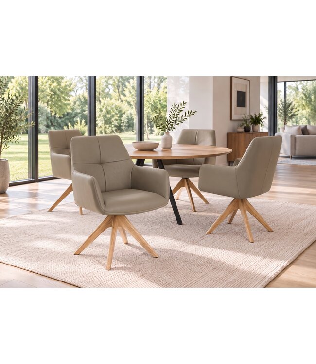 Invicta Interior Draaisstoel ALMARA 360° auto-return met armleuningen binnenvering leer taupe - 49480