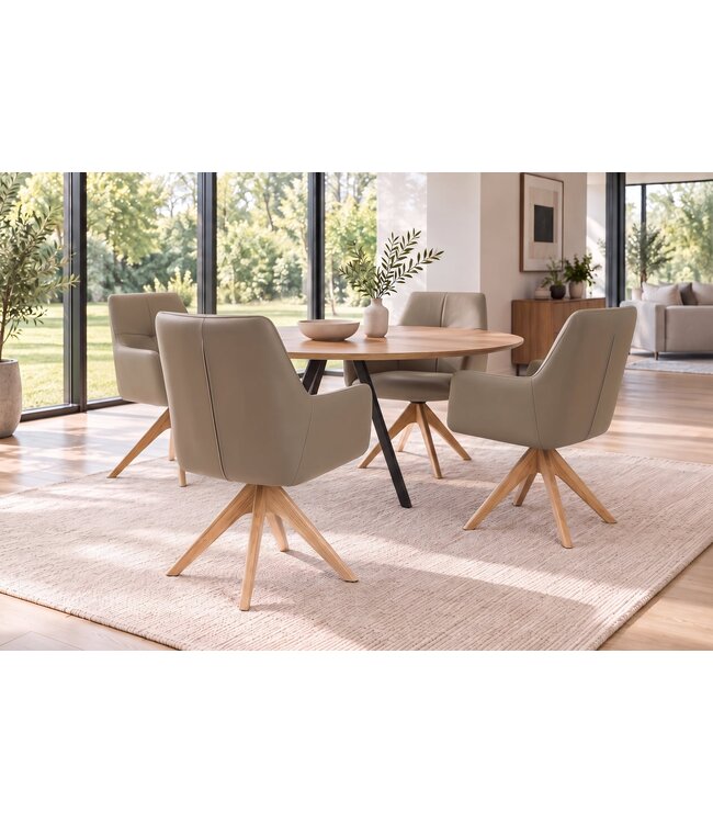 Invicta Interior Draaisstoel ALMARA 360° auto-return met armleuningen binnenvering leer taupe - 49480
