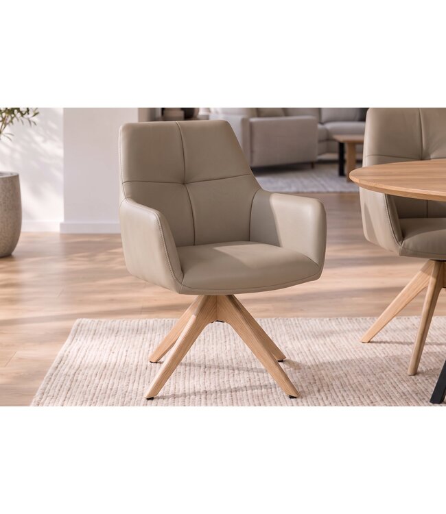 Invicta Interior Draaisstoel ALMARA 360° auto-return met armleuningen binnenvering leer taupe - 49480