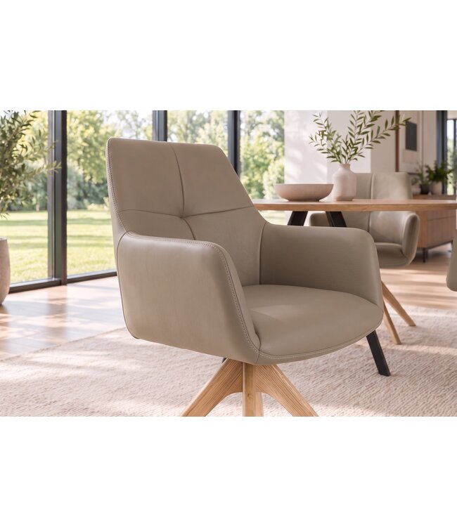 Invicta Interior Draaisstoel ALMARA 360° auto-return met armleuningen binnenvering leer taupe - 49480