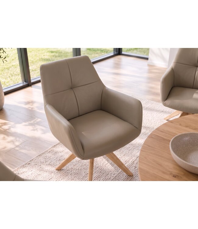 Invicta Interior Draaisstoel ALMARA 360° auto-return met armleuningen binnenvering leer taupe - 49480