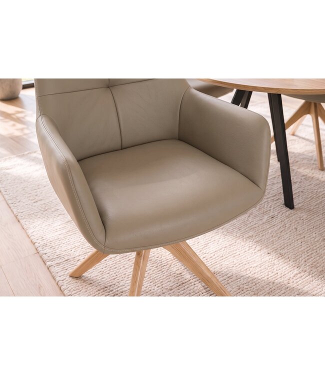 Invicta Interior Draaisstoel ALMARA 360° auto-return met armleuningen binnenvering leer taupe - 49480