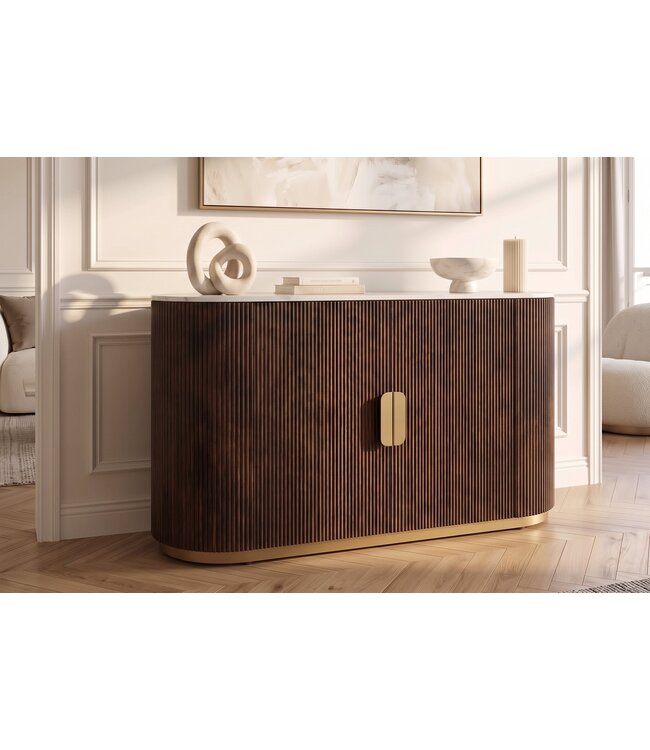 Invicta Interior Dressoir GATSBY 120cm mangohout bruin marmeren blad wit - 49525