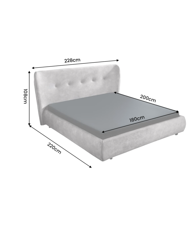 Invicta Interior Bed FLORENZ 180x200cm fluweel grijs - 6542773
