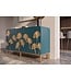 Invicta Interior Dressoir GINKGO 160cm ginkgoblad front mangohout turkoois met gouden metalen frame - 49494