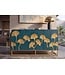 Invicta Interior Dressoir GINKGO 160cm ginkgoblad front mangohout turkoois met gouden metalen frame - 49494