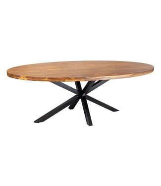 Invicta Interior Eettafel GALAXIE 240cm ovaal sheesham hout bruin steen afwerking met zwart sterren frame - 48199