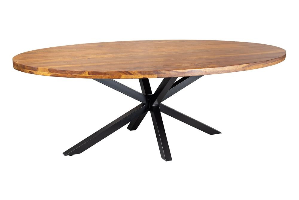 Eettafel GALAXIE 240cm ovaal sheesham hout bruin steen afwerking met zwart sterren frame - 48199